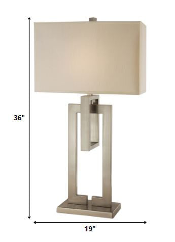 Nickel Iron Geometric Table Lamp With Ivory Shade